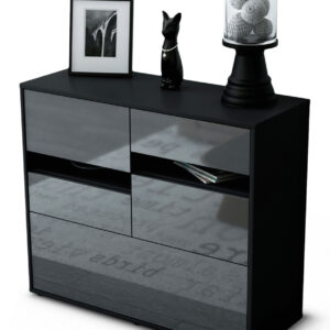 Sideboard - Daria - Design Hochglanz - Freistehend mit Push to open  92 cm Anthrazit - Front Schwarz  Bestellnummer:2020105925