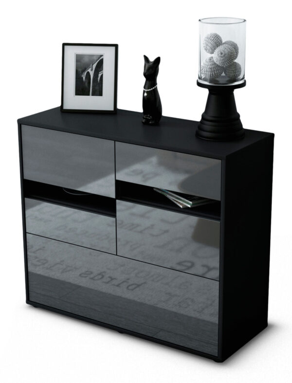 Sideboard - Daria - Design Hochglanz - Freistehend mit Push to open  92 cm Anthrazit - Front Schwarz  Bestellnummer:2020105925