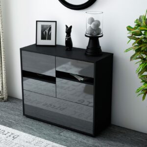 Sideboard - Daria - Design Hochglanz - Freistehend mit Push to open  92 cm Anthrazit - Front Wei?  Bestellnummer:2020105926