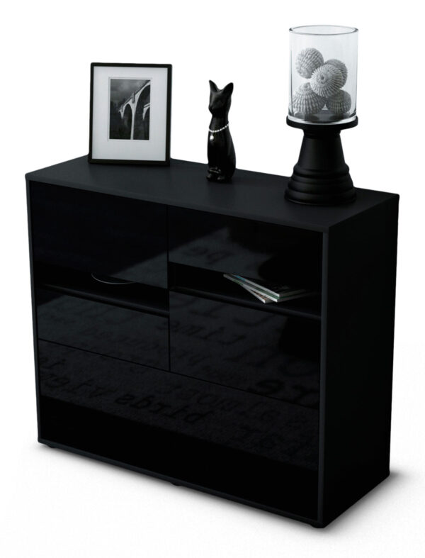 Sideboard - Daria - Design Hochglanz - Freistehend mit Push to open  92 cm Anthrazit - Front Gr?n  Bestellnummer:2020105927