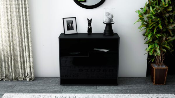 Sideboard - Daria - Design Hochglanz - Freistehend mit Push to open  92 cm Anthrazit - Front Grau  Bestellnummer:2020105928