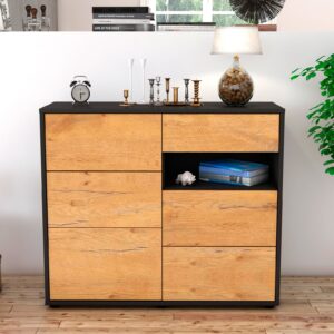 Sideboard - Dariella - Design Holzdekor - Freistehend mit Push to open  92 cm Anthrazit - Front Walnuss  Bestellnummer:2020106022