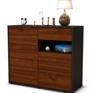 Sideboard - Dariella - Design Holzdekor - Freistehend mit Push to open  92 cm Anthrazit - Front Zeder  Bestellnummer:2020106024