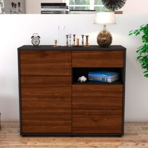 Sideboard - Dariella - Design Holzdekor - Freistehend mit Push to open  92 cm Anthrazit - Front Treibholz  Bestellnummer:2020106025