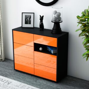 Sideboard - Dariella - Design Hochglanz - Freistehend mit Push to open  92 cm Anthrazit - Front Orange  Bestellnummer:2020106026