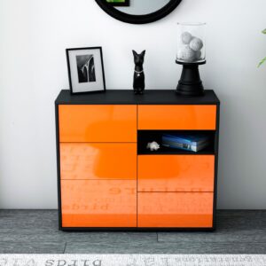 Sideboard - Dariella - Design Hochglanz - Freistehend mit Push to open  92 cm Anthrazit - Front Schwarz  Bestellnummer:2020106027