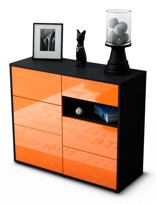 Sideboard - Dariella - Design Hochglanz - Freistehend mit Push to open  92 cm Anthrazit - Front Wei?  Bestellnummer:2020106028