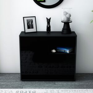 Sideboard - Dariella - Design Hochglanz - Freistehend mit Push to open  92 cm Anthrazit - Front Grau  Bestellnummer:2020106030