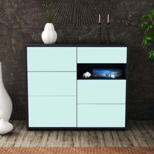 Sideboard - Dariella - Design Farbakzent - Freistehend mit Push to open  92 cm Anthrazit - Front Gelb  Bestellnummer:2020106032