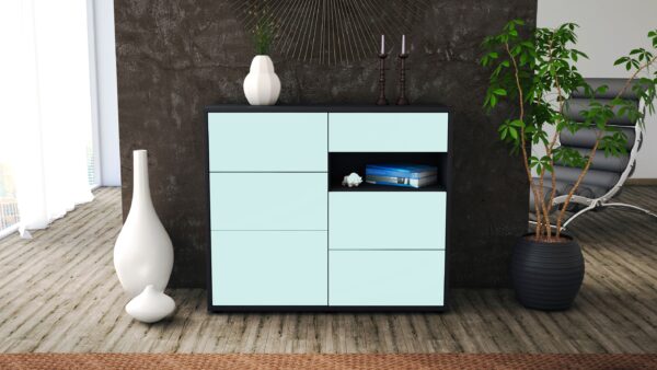 Sideboard - Dariella - Design Farbakzent - Freistehend mit Push to open  92 cm Anthrazit - Front Gelb  Bestellnummer:2020106032