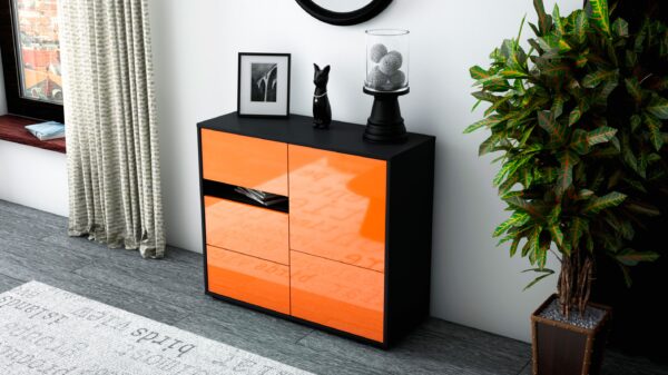 Sideboard - Davina - Design Hochglanz - Freistehend mit Push to open  92 cm Anthrazit - Front Orange  Bestellnummer:2020106128