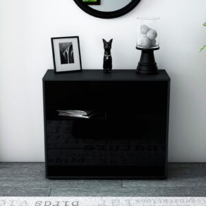 Sideboard - Davina - Design Hochglanz - Freistehend mit Push to open  92 cm Anthrazit - Front Grau  Bestellnummer:2020106132