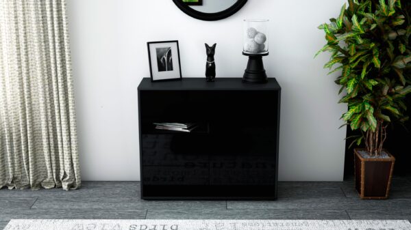 Sideboard - Davina - Design Hochglanz - Freistehend mit Push to open  92 cm Anthrazit - Front Grau  Bestellnummer:2020106132