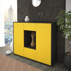 Highboard - Mara - Design Farbakzent - Freistehend mit Push to Open 136 cm Anthrazit - Front Lila  Bestellnummer:2030200831