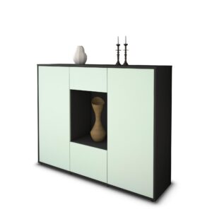 Highboard - Mara - Design Farbakzent - Freistehend mit Push to Open 136 cm Anthrazit - Front T?rkis  Bestellnummer:2030200832