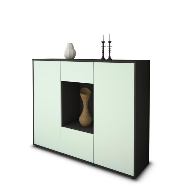 Highboard - Mara - Design Farbakzent - Freistehend mit Push to Open 136 cm Anthrazit - Front T?rkis  Bestellnummer:2030200832