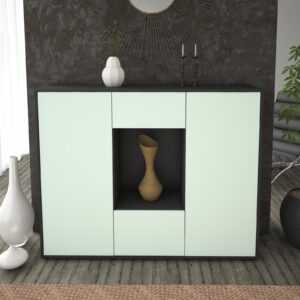 Highboard - Mara - Design Farbakzent - Freistehend mit Push to Open 136 cm Anthrazit - Front Rot  Bestellnummer:2030200833