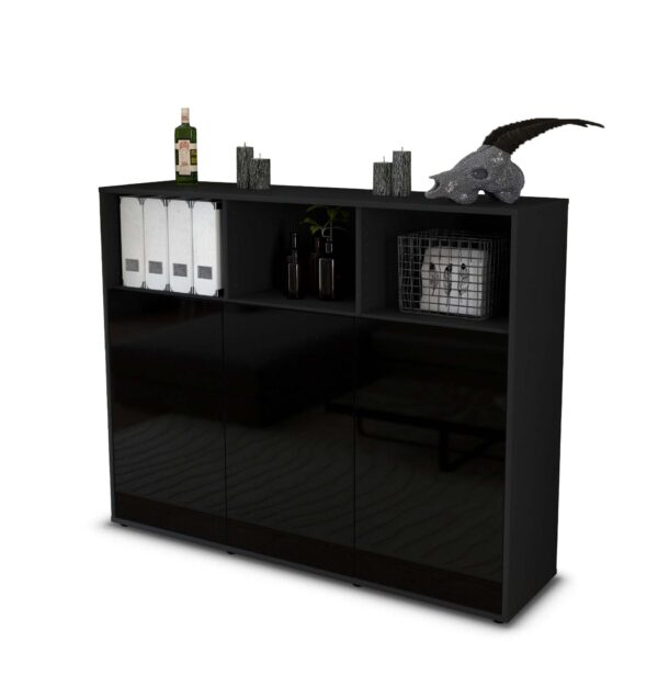 Highboard - Marina - Design Hochglanz - Freistehend mit Push to Open 136 cm Anthrazit - Front Gr?n  Bestellnummer:2030201541