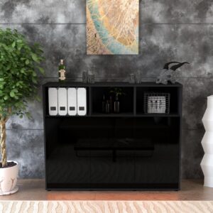 Highboard - Marina - Design Hochglanz - Freistehend mit Push to Open 136 cm Anthrazit - Front Grau  Bestellnummer:2030201542