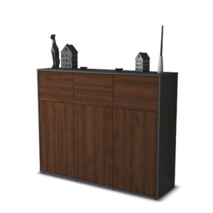 Highboard - Marisa - Design Holzdekor - Freistehend mit Push to Open 136 cm Anthrazit - Front Eiche  Bestellnummer:2030201635