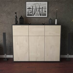 Highboard - Marisa - Design Holzdekor - Freistehend mit Push to Open 136 cm Anthrazit - Front Walnuss  Bestellnummer:2030201636