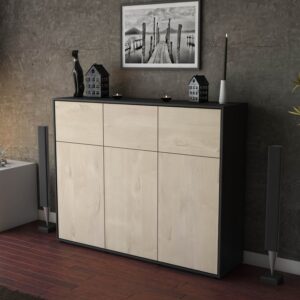 Highboard - Marisa - Design Holzdekor - Freistehend mit Push to Open 136 cm Anthrazit - Front Pinie  Bestellnummer:2030201637