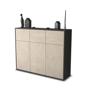 Highboard - Marisa - Design Holzdekor - Freistehend mit Push to Open 136 cm Anthrazit - Front Zeder  Bestellnummer:2030201638