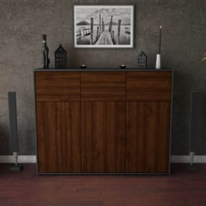 Highboard - Marisa - Design Holzdekor - Freistehend mit Push to Open 136 cm Anthrazit - Front Treibholz  Bestellnummer:2030201639