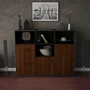 Highboard - Mia - Design Holzdekor - Freistehend mit Push to Open 136 cm Anthrazit - Front Eiche  Bestellnummer:2030202757