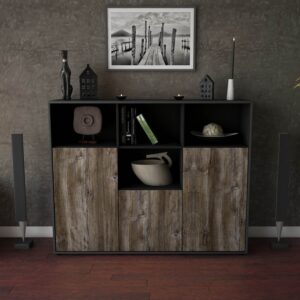 Highboard - Mia - Design Holzdekor - Freistehend mit Push to Open 136 cm Anthrazit - Front Walnuss  Bestellnummer:2030202758