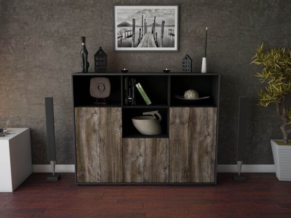 Highboard - Mia - Design Holzdekor - Freistehend mit Push to Open 136 cm Anthrazit - Front Walnuss  Bestellnummer:2030202758