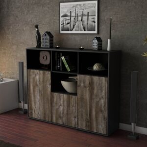 Highboard - Mia - Design Holzdekor - Freistehend mit Push to Open 136 cm Anthrazit - Front Pinie  Bestellnummer:2030202759