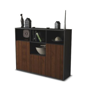 Highboard - Mia - Design Holzdekor - Freistehend mit Push to Open 136 cm Anthrazit - Front Zeder  Bestellnummer:2030202760