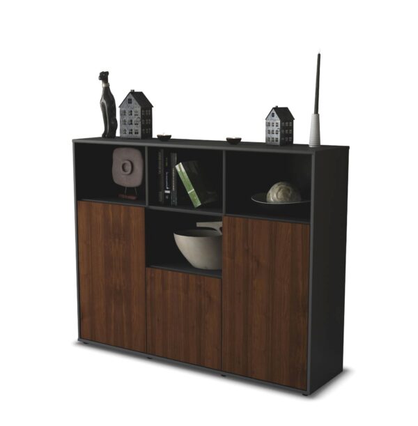 Highboard - Mia - Design Holzdekor - Freistehend mit Push to Open 136 cm Anthrazit - Front Zeder  Bestellnummer:2030202760