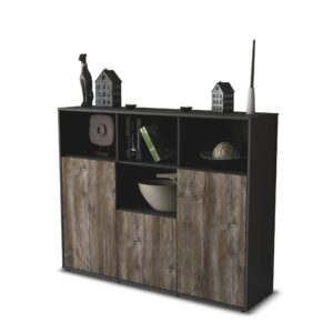 Highboard - Mia - Design Holzdekor - Freistehend mit Push to Open 136 cm Anthrazit - Front Treibholz  Bestellnummer:2030202761