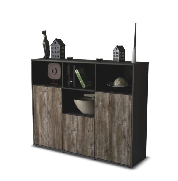 Highboard - Mia - Design Holzdekor - Freistehend mit Push to Open 136 cm Anthrazit - Front Treibholz  Bestellnummer:2030202761