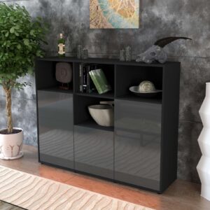 Highboard - Mia - Design Hochglanz - Freistehend mit Push to Open 136 cm Anthrazit - Front Wei?  Bestellnummer:2030202764