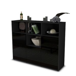 Highboard - Mia - Design Hochglanz - Freistehend mit Push to Open 136 cm Anthrazit - Front Gr?n  Bestellnummer:2030202765