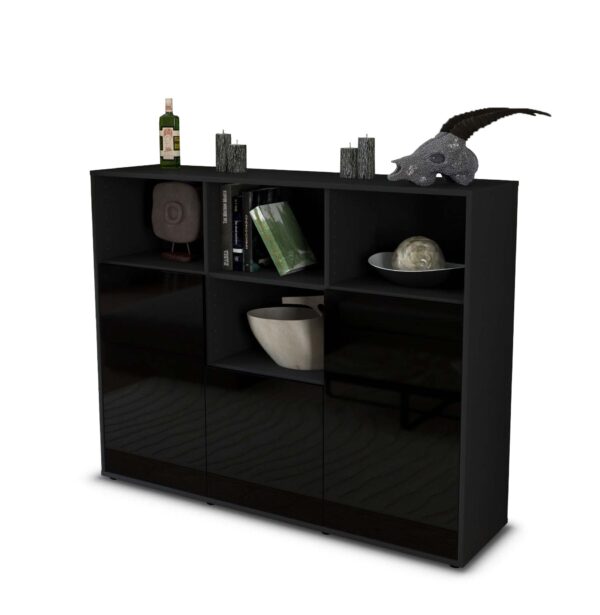 Highboard - Mia - Design Hochglanz - Freistehend mit Push to Open 136 cm Anthrazit - Front Gr?n  Bestellnummer:2030202765