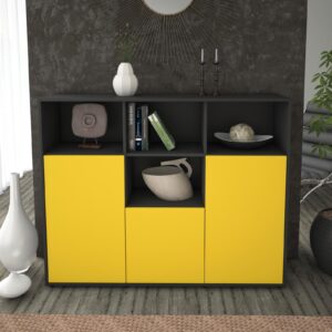 Highboard - Mia - Design Farbakzent - Freistehend mit Push to Open 136 cm Anthrazit - Front Mint  Bestellnummer:2030202767