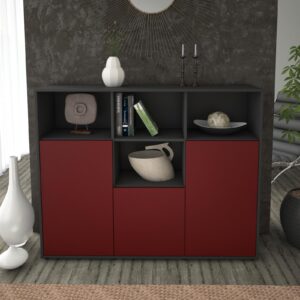 Highboard - Mia - Design Farbakzent - Freistehend mit Push to Open 136 cm Anthrazit - Front Gelb  Bestellnummer:2030202768