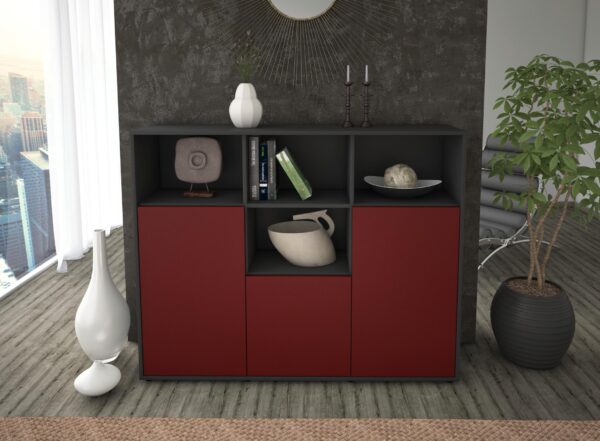 Highboard - Mia - Design Farbakzent - Freistehend mit Push to Open 136 cm Anthrazit - Front Gelb  Bestellnummer:2030202768