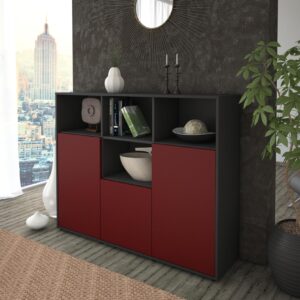 Highboard - Mia - Design Farbakzent - Freistehend mit Push to Open 136 cm Anthrazit - Front Lila  Bestellnummer:2030202769