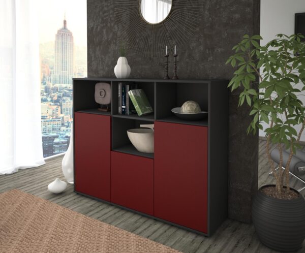 Highboard - Mia - Design Farbakzent - Freistehend mit Push to Open 136 cm Anthrazit - Front Lila  Bestellnummer:2030202769