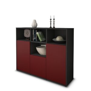 Highboard - Mia - Design Farbakzent - Freistehend mit Push to Open 136 cm Anthrazit - Front Rot  Bestellnummer:2030202771