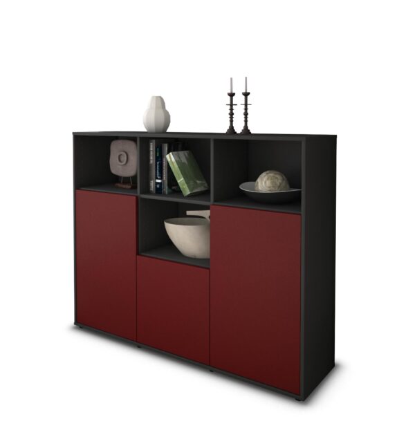 Highboard - Mia - Design Farbakzent - Freistehend mit Push to Open 136 cm Anthrazit - Front Rot  Bestellnummer:2030202771