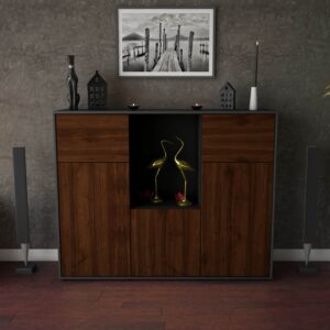 Highboard - Michelle - Design Holzdekor - Freistehend mit Push to Open 136 cm Anthrazit - Front Eiche  Bestellnummer:2030202961