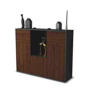 Highboard - Michelle - Design Holzdekor - Freistehend mit Push to Open 136 cm Anthrazit - Front Walnuss  Bestellnummer:2030202962