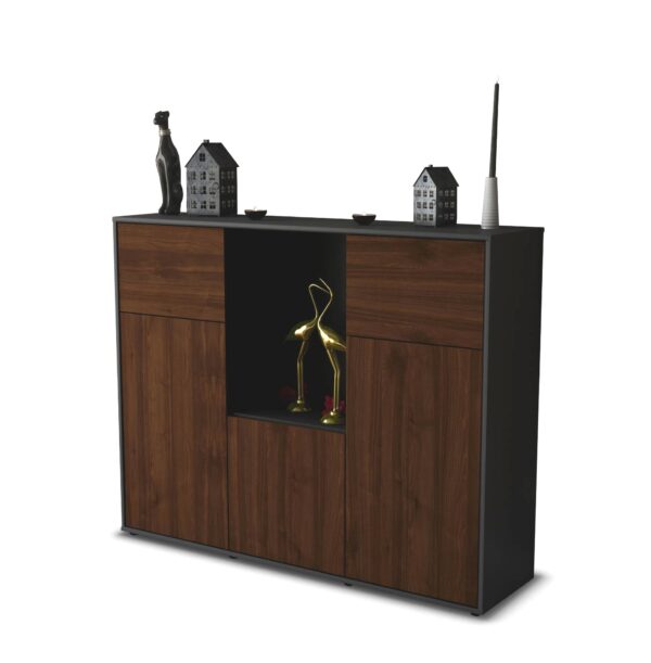 Highboard - Michelle - Design Holzdekor - Freistehend mit Push to Open 136 cm Anthrazit - Front Walnuss  Bestellnummer:2030202962