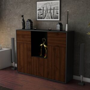 Highboard - Michelle - Design Holzdekor - Freistehend mit Push to Open 136 cm Anthrazit - Front Pinie  Bestellnummer:2030202963